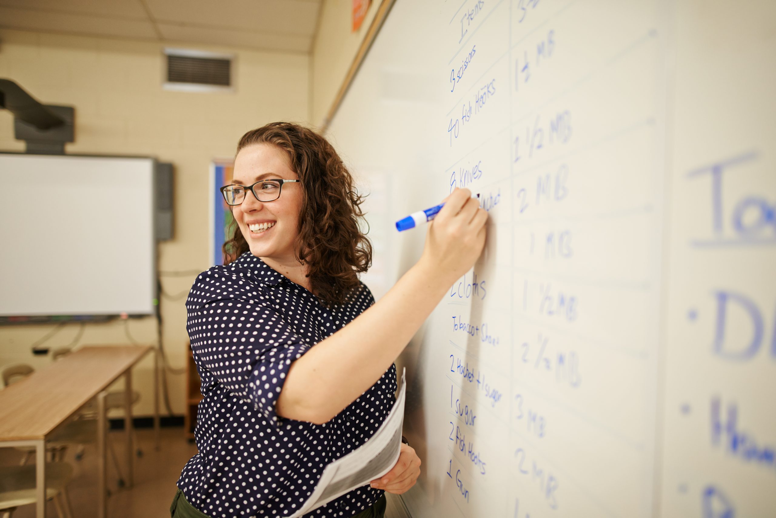 Leerkracht met whitegoard, secundair onderwijs