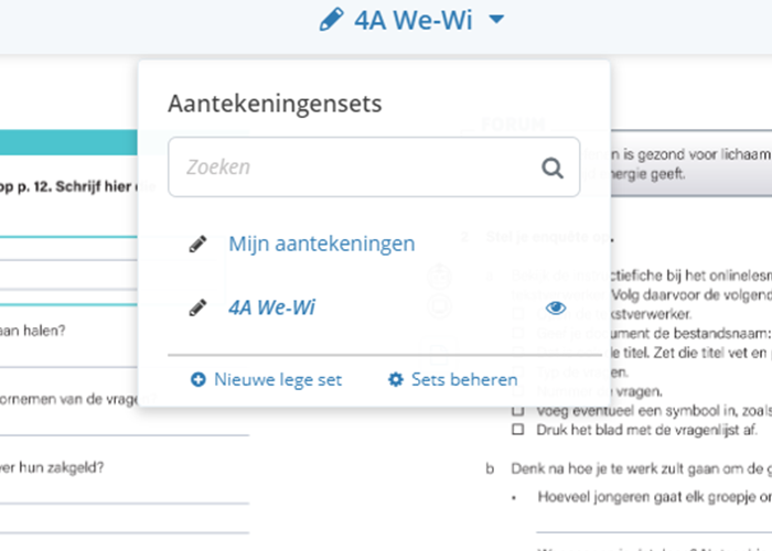 Bordboek - menu voor meerdere aantekeningensets