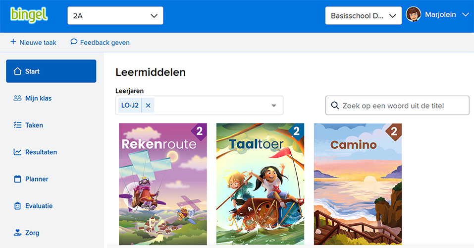 Startscherm van de vernieuwde Bingel